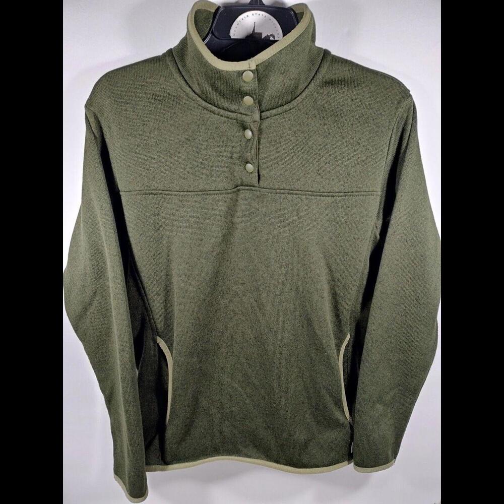 Eddie Bauer Dark Green Fleece Long Sleeve Sweater Pullover Jacket Women M